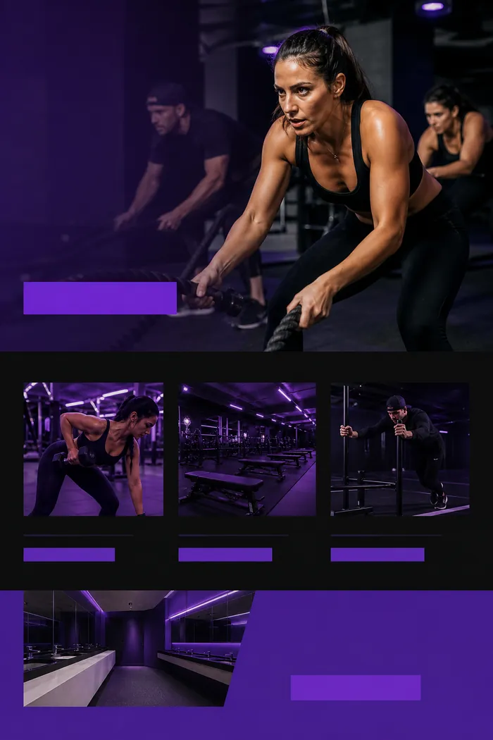 Boutique fitness landing page concept in electric violet and black
