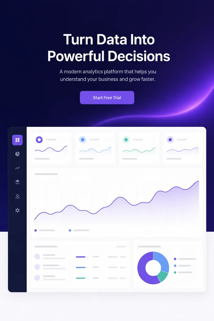 SaaS analytics landing page concept in violet and white